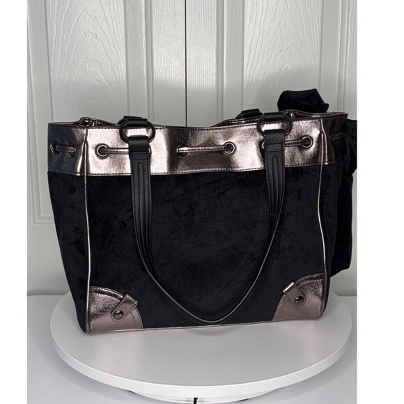 Juicy Couture Classic Scottie Dog Tote Bag Black Velour Metallic Trim HTF Viral - Picture 10 of 15